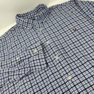 Polo Ralph Lauren Button Down Shirt Mens XXL Blue White Plaid Long Sleeve Cotton